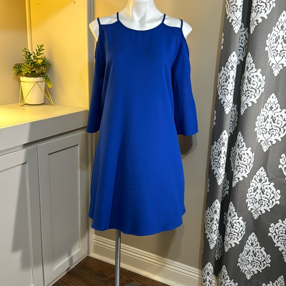 Royal blue cold shoulder with 3/4 sleeve dress